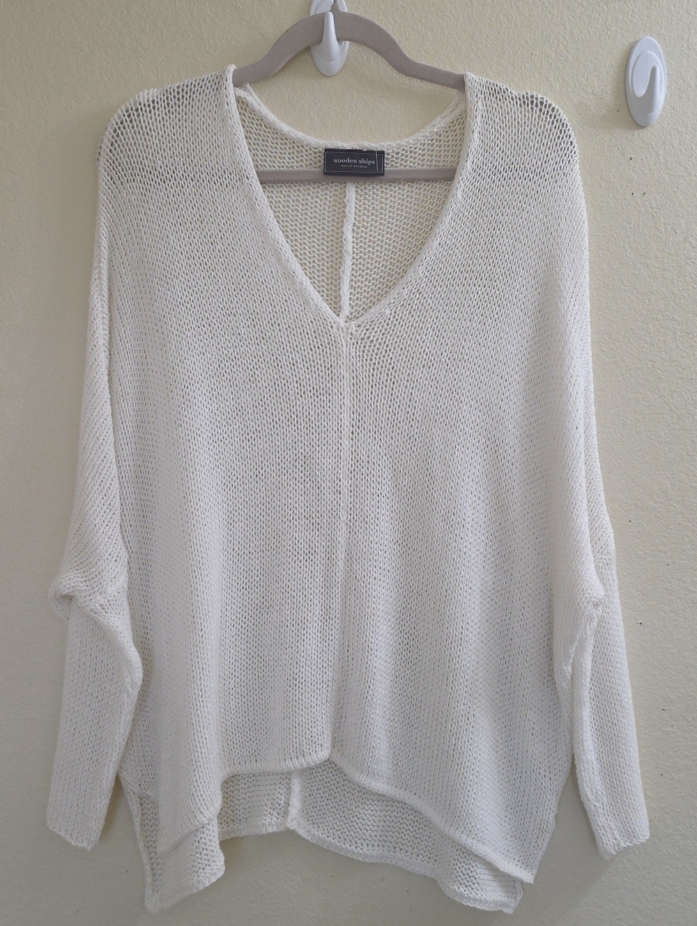 Wooden Ships Cotton Blend Open-Knit V-Neck Slouchy Layering Sweater, M/L